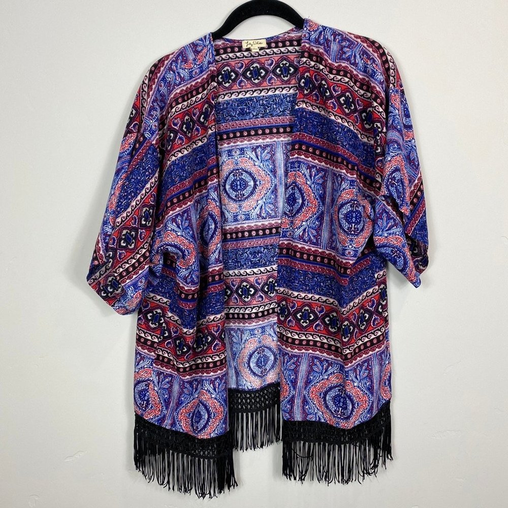 Lily White Multicolored Cardigan With Fringe Large